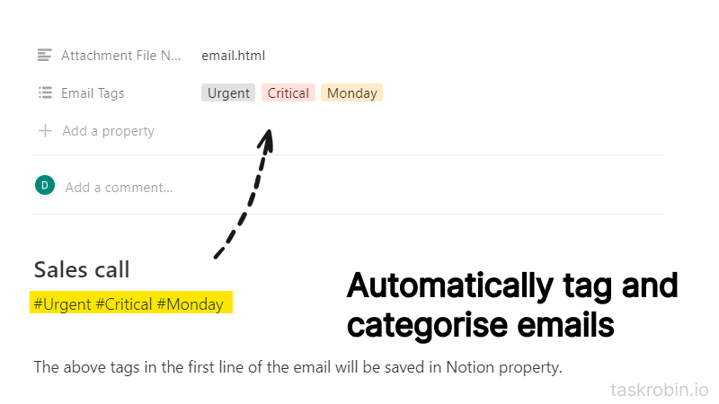 Tag and categorise emails in Notion with TaskRobin