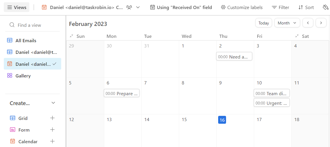 Airtable email calendar