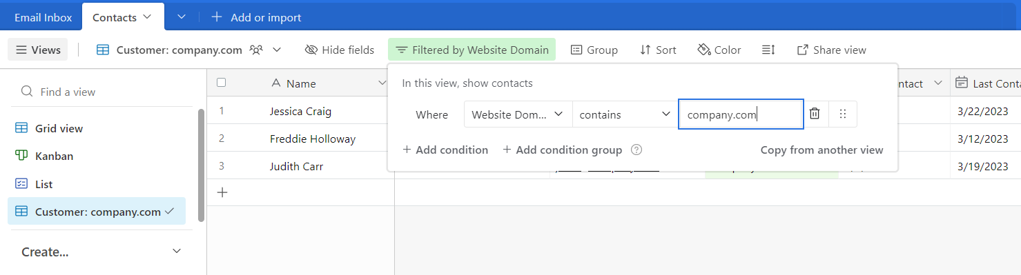 Add condition filter by email domain