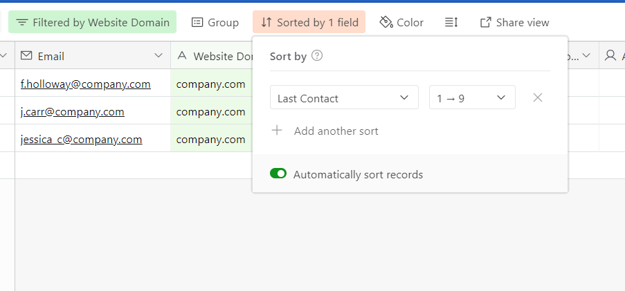 Sort email contacts by last contacted date