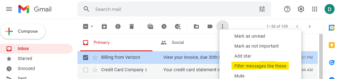 Gmail filter messages