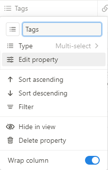 Tag Notion database edit property