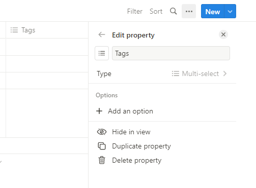 Tag Notion database create option