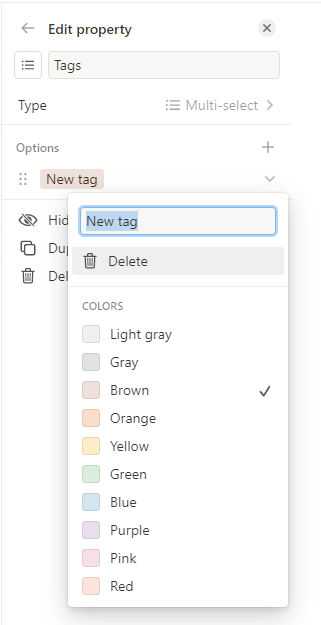 Tag Notion database edit option