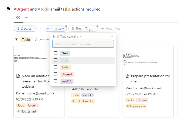 Create Notion database views with Select, Multi-select and Status filters