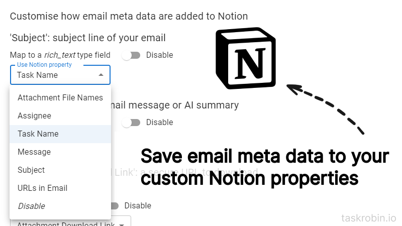 Map and auto fill Notion properties with email data