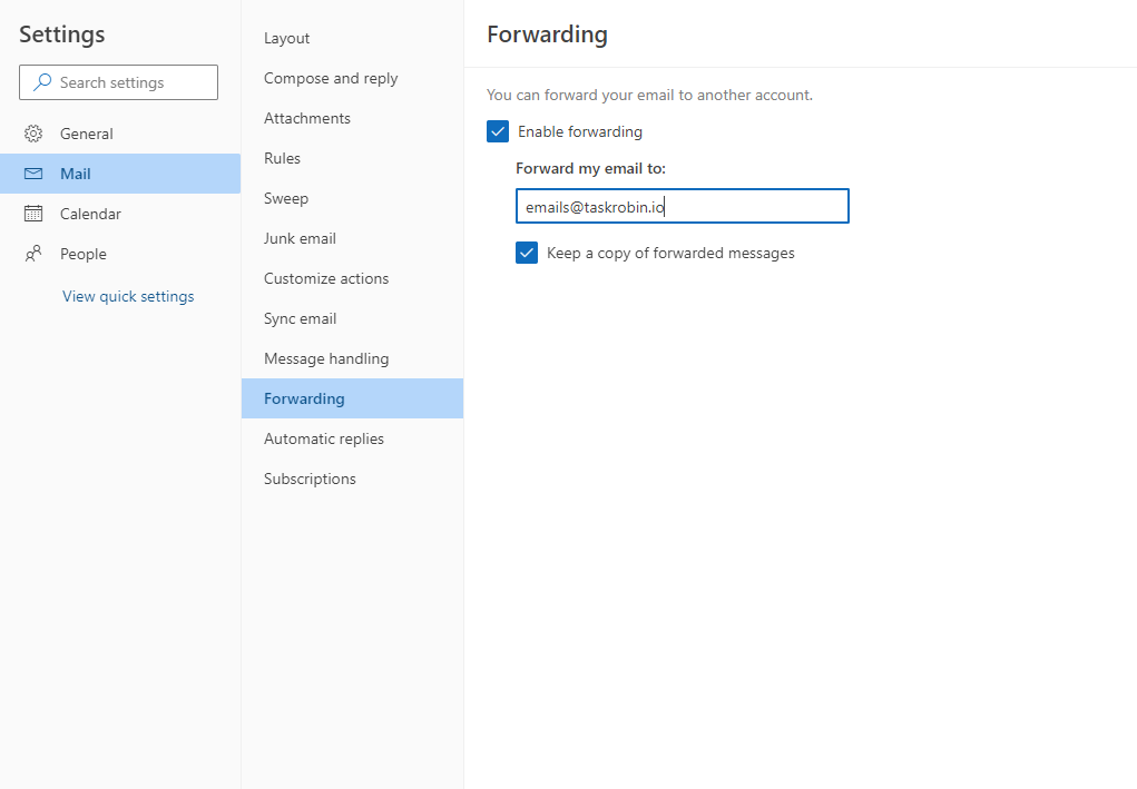 Auto forward emails to TaskRobin from Outlook