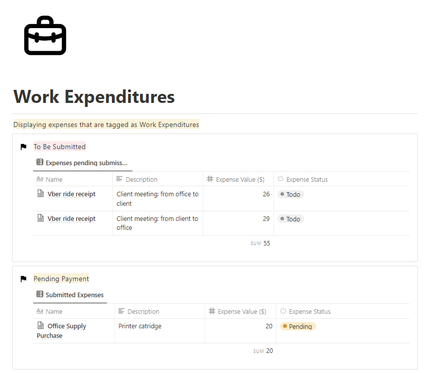Manage expense and claiming in Notion